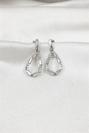 Rigel Gümüş Renk Taşlı Damla Küpe