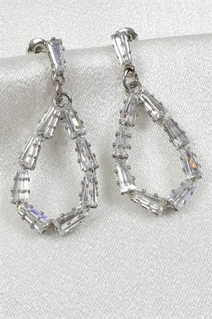 Rigel Gümüş Renk Taşlı Damla Küpe