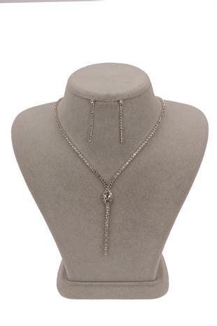 Rio Şık Kristal Taşlı Abiye Kolye Küpe Seti Ve Lale Gelin Tacı