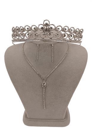 Rio Stylish Crystal Stone Evening Dress Necklace Earring Set and Flower Bridal Crown