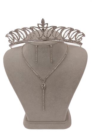 Rio Şık Kristal Taşlı Abiye Kolye Küpe Seti Ve Lale Gelin Tacı