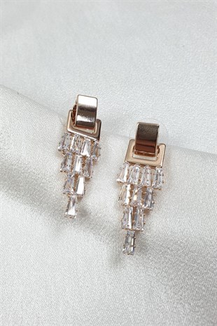 Rose Baget Taşlı Sallantılı Küpe