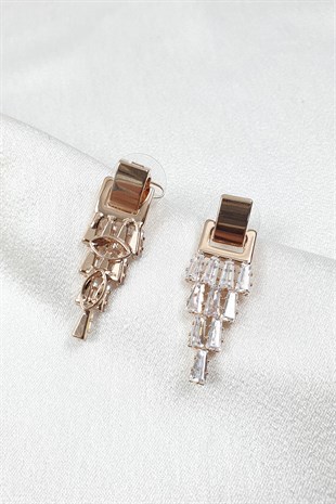 Rose Baget Taşlı Sallantılı Küpe