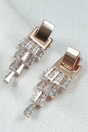 Rose Baget Taşlı Sallantılı Küpe