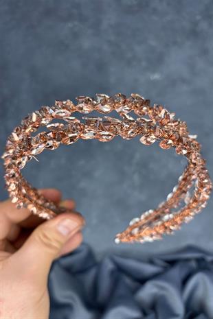 Rose Color Double Row Stone Lea Bridal Hair Accessory Bridal Henna Crown