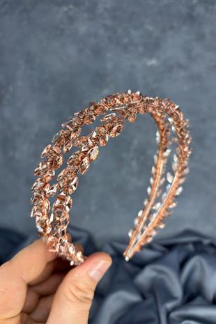Rose Color Double Row Stone Lea Bridal Hair Accessory Bridal Henna Crown