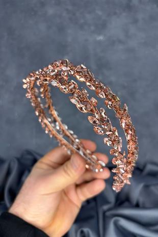 Rose Color Double Row Stone Lea Bridal Hair Accessory Bridal Henna Crown