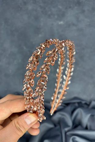 Rose Color Double Row Stone Lea Bridal Hair Accessory Bridal Henna Crown