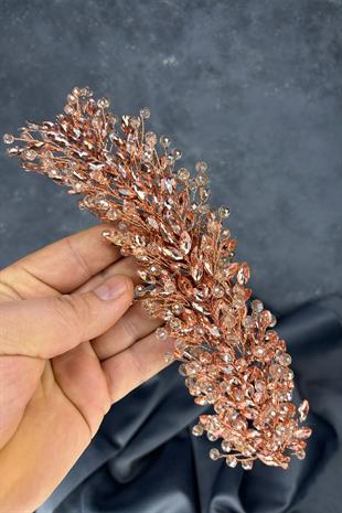 Rose Rengi Elisa Boncuklu Gelin Kına Tacı Saç Ve Türban Aksesuarı