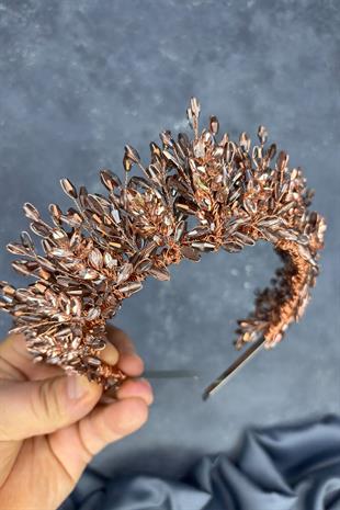 Rose Color Elisa Design Beaded Bridal Henna Crown Hair Accessory