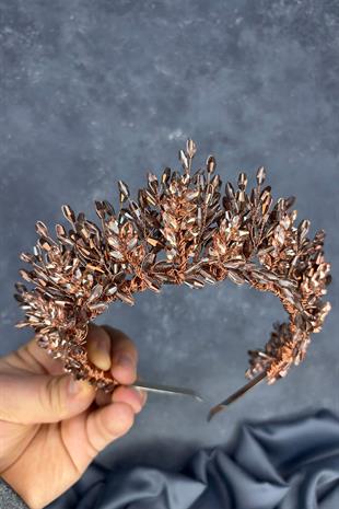 Rose Color Elisa Design Beaded Bridal Henna Crown Hair Accessory