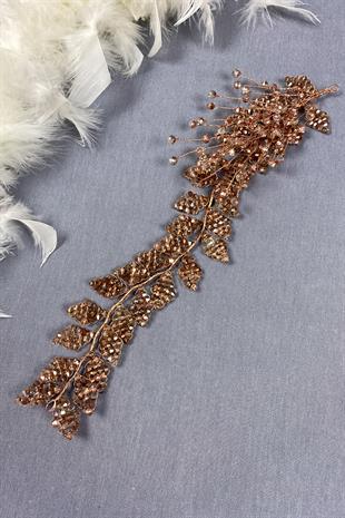 Rose Rengi  Kristal Boncuklu İliz Gelin Saç Ve Türban Aksesuarı