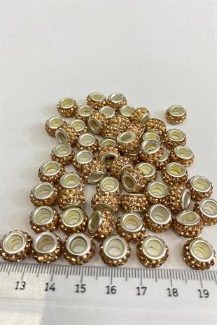 Rose Color Shiny Stone Large Hole Bead 12 mm