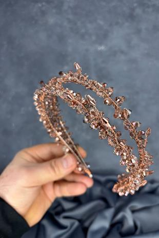 Rose Color Saree Model Double Row Bridal Henna Crown Hair Accessory