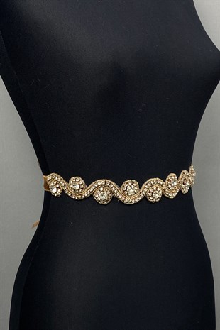  فستان سهرة بتصميم Waterway بلون وردي ملحق بحزام خصر من الحجر