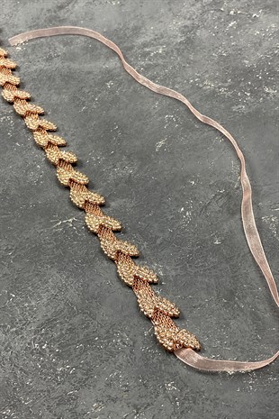 حزام خصر ملحق بنمط أوراق شجر رقيق بأحجار وردية اللون