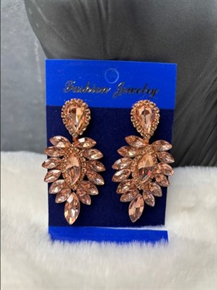 Rose Rengi Vera Mekik Vip Kristal Taşlı Abiye Gelin Küpesi