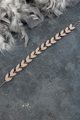 Rose Rengi Yaprak Motifli Bella Gelin Saç Aksesuarı