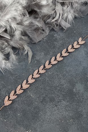 Rose Rengi Yaprak Motifli Bella Gelin Saç Aksesuarı