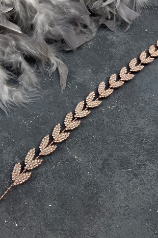 Rose Rengi Yaprak Motifli Bella Gelin Saç Aksesuarı