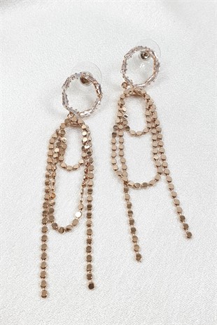 Rose Rengi Zincir Detaylı Sallantılı Saçak Küpe