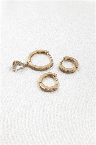 Rose Renk Damla Ve Halkalı Küpe