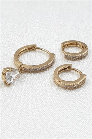 Rose Renk Damla Ve Halkalı Küpe