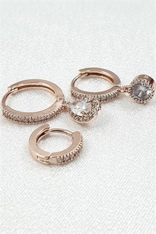 Rose Renk Damlalı Taşlı Zirkon Küpe