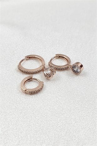 Rose Renk Damlalı Taşlı Zirkon Küpe