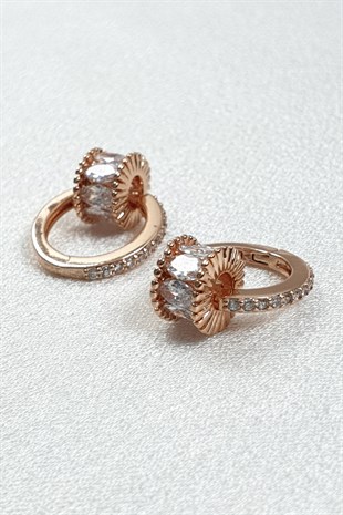 Rose Renk Silindir Taşlı Zirkon Küpe