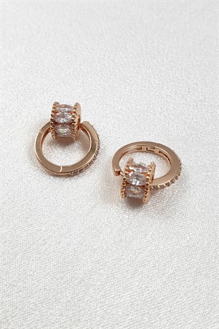 Rose Renk Silindir Taşlı Zirkon Küpe