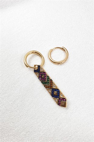 Rose Renkli Taşlı Asimetrik Desenli Çoklu Zirkon Küpe