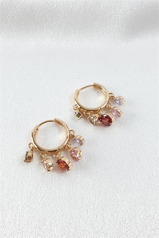 Rose Renkli Taşlı Shakira Küpe