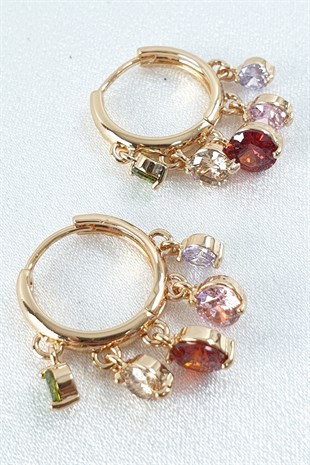 Rose Renkli Taşlı Shakira Küpe