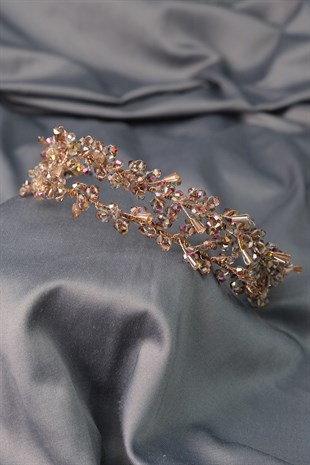 Rose Talya Çift Sıralı Boncuklu Gelin Kına Tacı