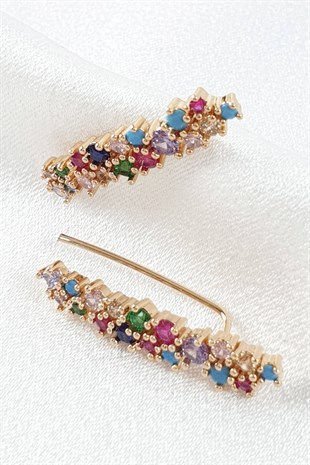 Rose Yaprak Desenli Renkli Kıkırdak Küpe