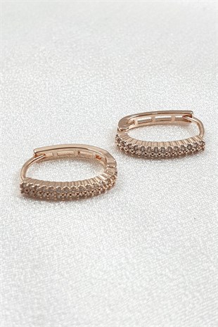 Roz Renk Sık Zirkon Taşlı Halka Küpe