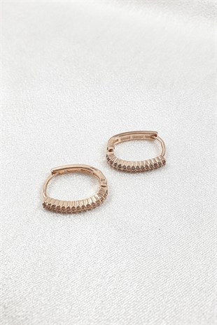 Roz Renk Sık Zirkon Taşlı Halka Küpe