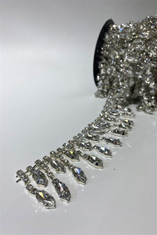 Saçaklı Beyoğlu Mekik Taşlı Abiye Şerit Taş Aplik