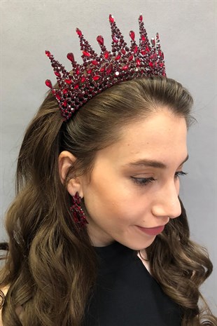 Sadalba Model Claret Red Bridal Henna Tiara and Earring