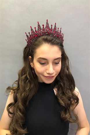 Sadalba Model Claret Red Bridal Henna Tiara and Earring