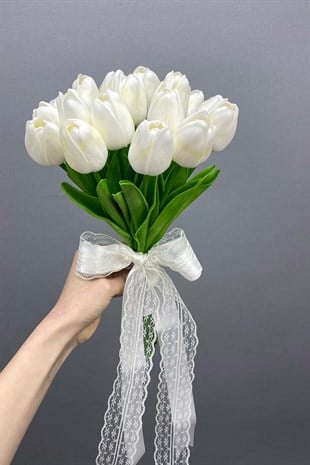 Sade Islak Laleli Gelin Çiçeği,Nikah Şapkası ve Gelin Eldiven Seti