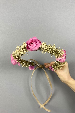 Şakayık Çiçekli Cipsolu Fiyonklu Dış Çekim Gelin Tacı