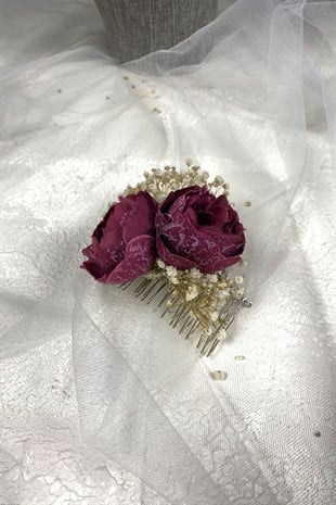 Şakayık Çiçekli Cipsolu Taraklı Saç Tokası