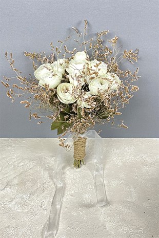 Şakayık Çiçekli Deniz Otlu Gelin Buketi