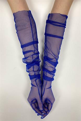 Saks Mavi 10 Adet Gelin Eldiveni Tül Eldiven Nikah/Düğün/Parti Eldiveni