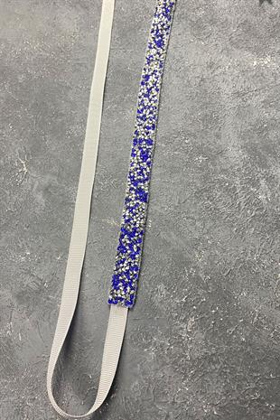 فستان سهرة مطرز بالخرز الأزرق إكسسوار حزام الخصر