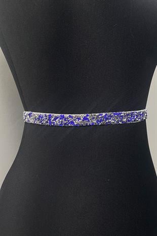 فستان سهرة مطرز بالخرز الأزرق إكسسوار حزام الخصر