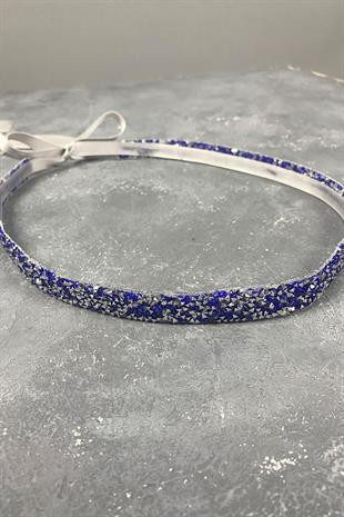 فستان سهرة مطرز بالخرز الأزرق إكسسوار حزام الخصر