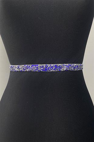 فستان سهرة مطرز بالخرز الأزرق إكسسوار حزام الخصر